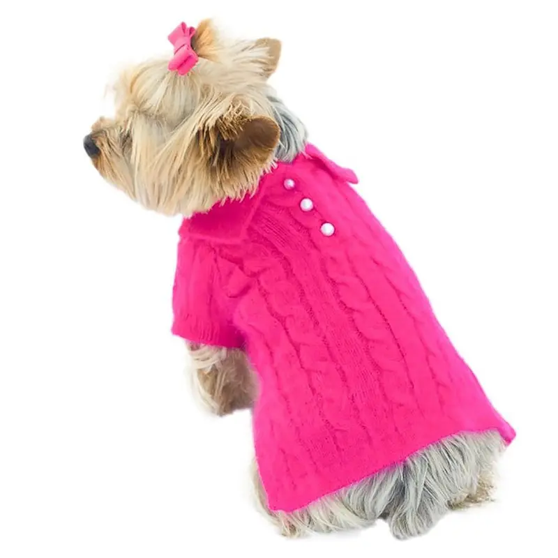 The Dog Squad Luxury Preppy Polo Cable Knit Dog Sweater - Fuchsia