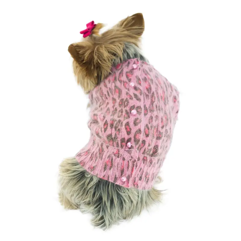 The Dog Squad Marilyn Button Back Cardigan Dog Sweater - Pink Leopard