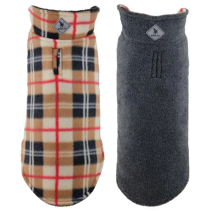 Worthy Dog Fargo Fleece Dog Jacket - Tan Plaid/Charcoal