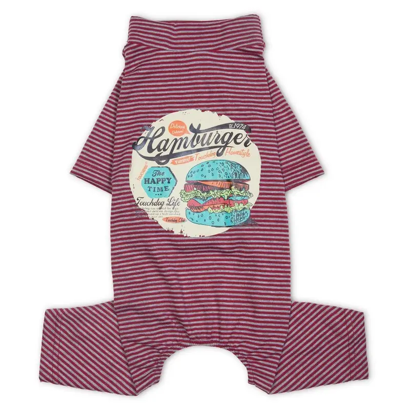 Pet Life Touchdog Hamburger Lightweight Full Body Dog Pajamas - Red