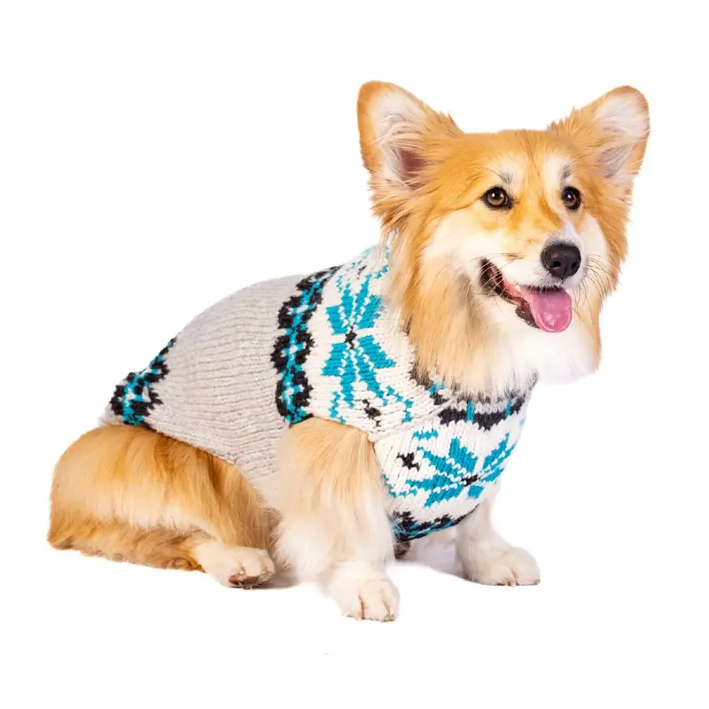 Chilly Dog Handmade Apres Ski Wool Dog Sweater - Frost Blue