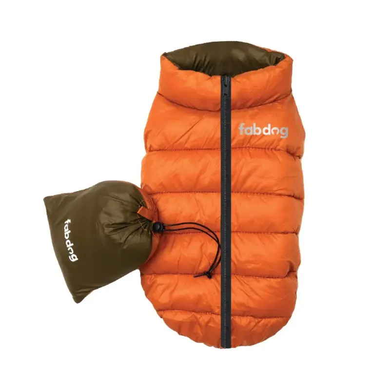 fabdog Pack N' Go Reversible Puffer Dog Coat - Olive/Orange