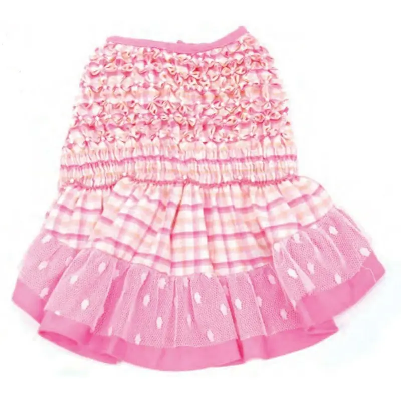 Oscar Newman Check Please Hand Smocked Dog Dress - Pink