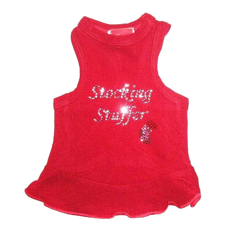 The Dog Squad Stocking Stuffer Rhinestone Christmas Dog Dress - Red