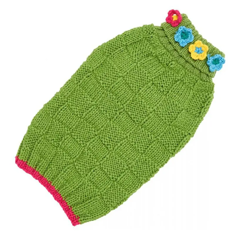 Hand Knit Dog Sweater by Up Country - Green Floral Basketweave
