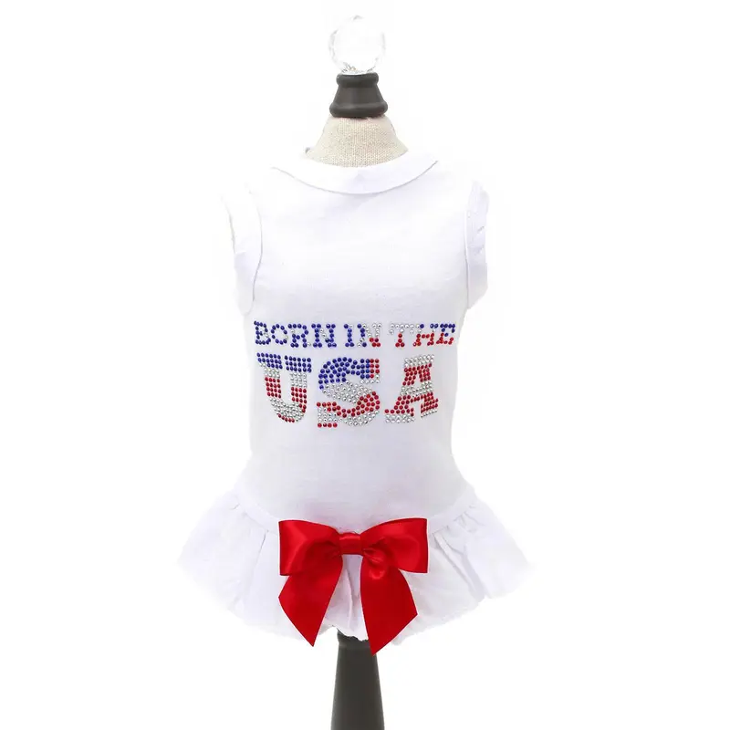 Hello Doggie Born in the USA Dog Dress - White