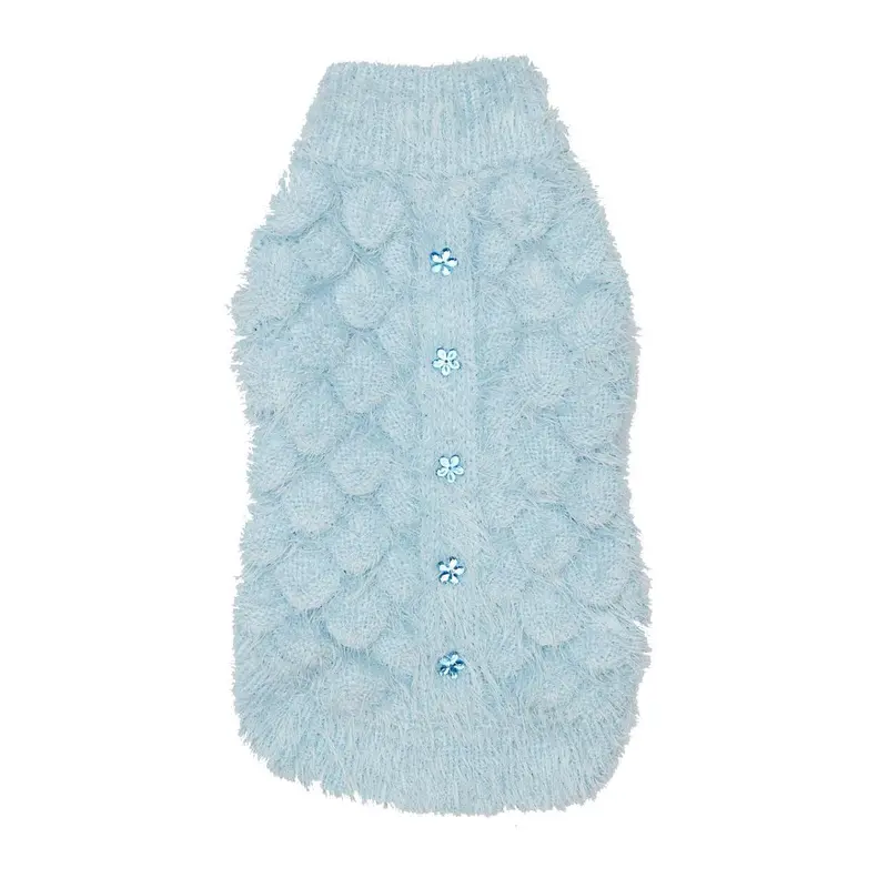Hip Doggie Mohair Blossom Knit Dog Sweater - Blue