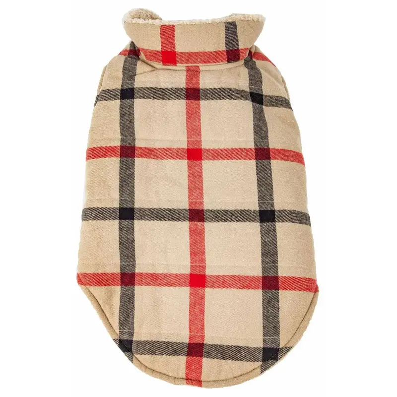 Pet Life Allegiance Classical Plaid Insulated Dog Coat - Khaki