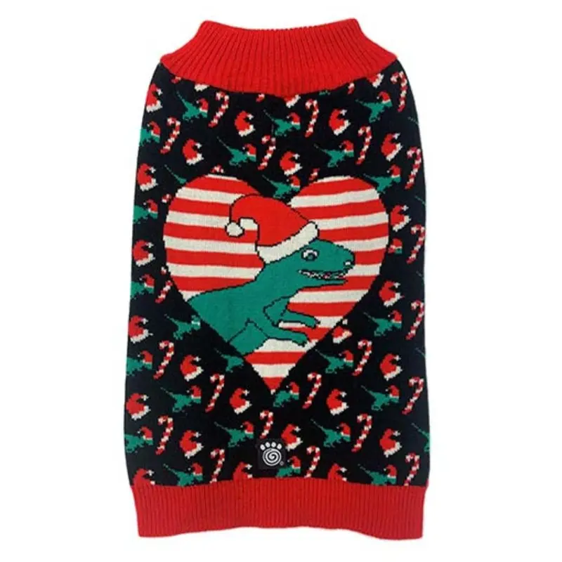 Petrageous Holiday Dinosaur with Heart Dog Sweater