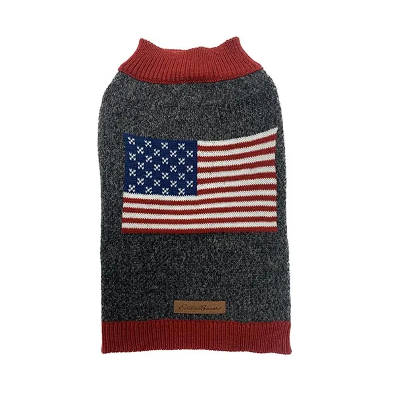 Eddie Bauer American Flag Crewneck Dog Sweater - Charcoal