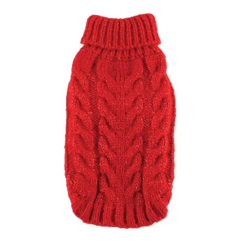Hip Doggie Angora Cable Knit Dog Sweater - Red