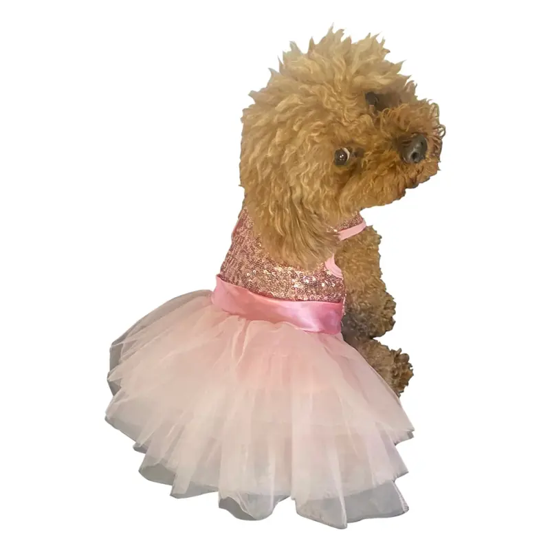 The Dog Squad Over the Top Sequin Tutu Dog Dress - Iridescent Blush 