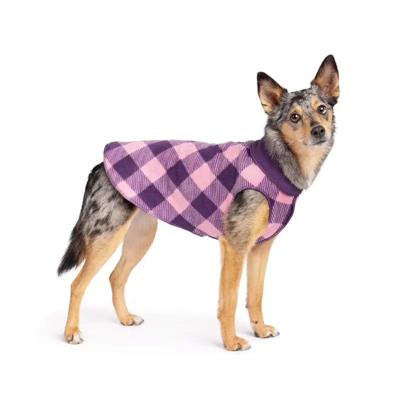 Gold Paw Duluth Double Reversible Fleece Dog Jacket - Rose Check and Huckleberry