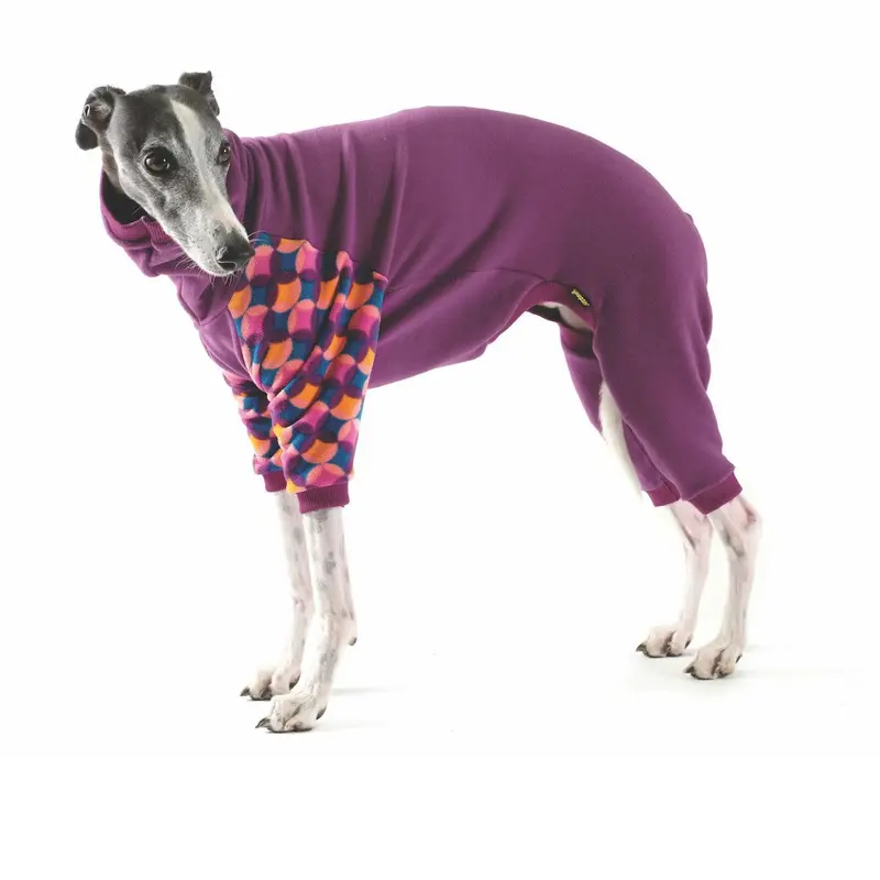 Gold Paw Stretch Fleece Dog Onesie - Eggplant and Summer Mod