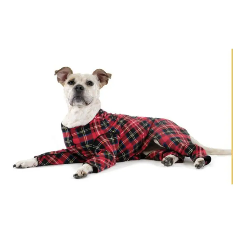 Gold Paw Stretch Fleece Dog Onesie - Red Tartan