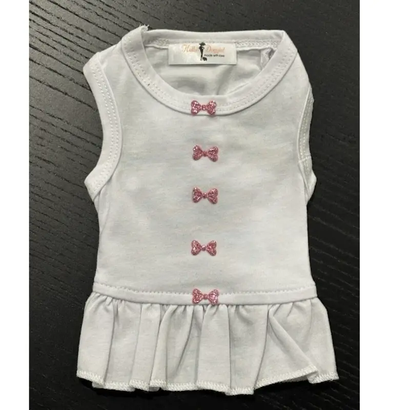 Hello Doggie Candy Dog Dress - White with Pink Bows