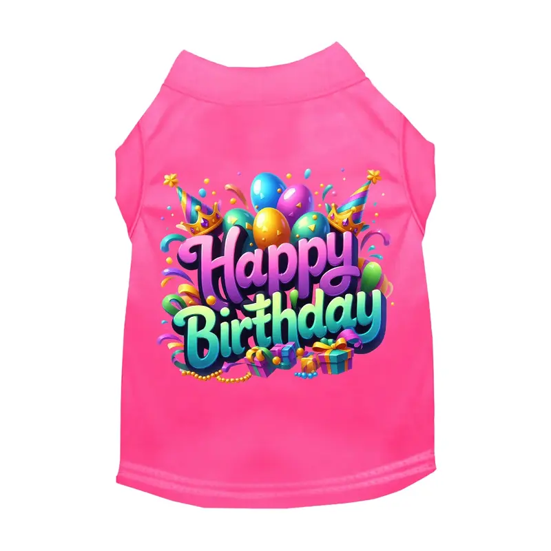 Mirage Happy Birthday Cat and Dog Shirt - Bright Pink