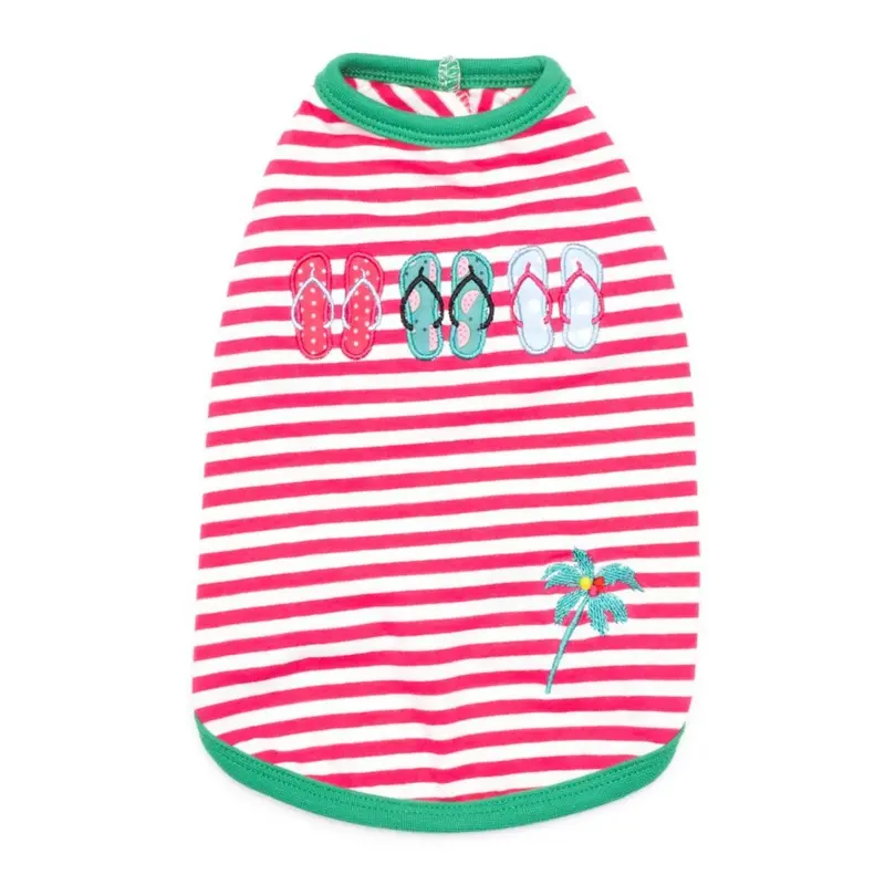 Worthy Dog Flip Flops Dog T-Shirt - Pink and White Striped