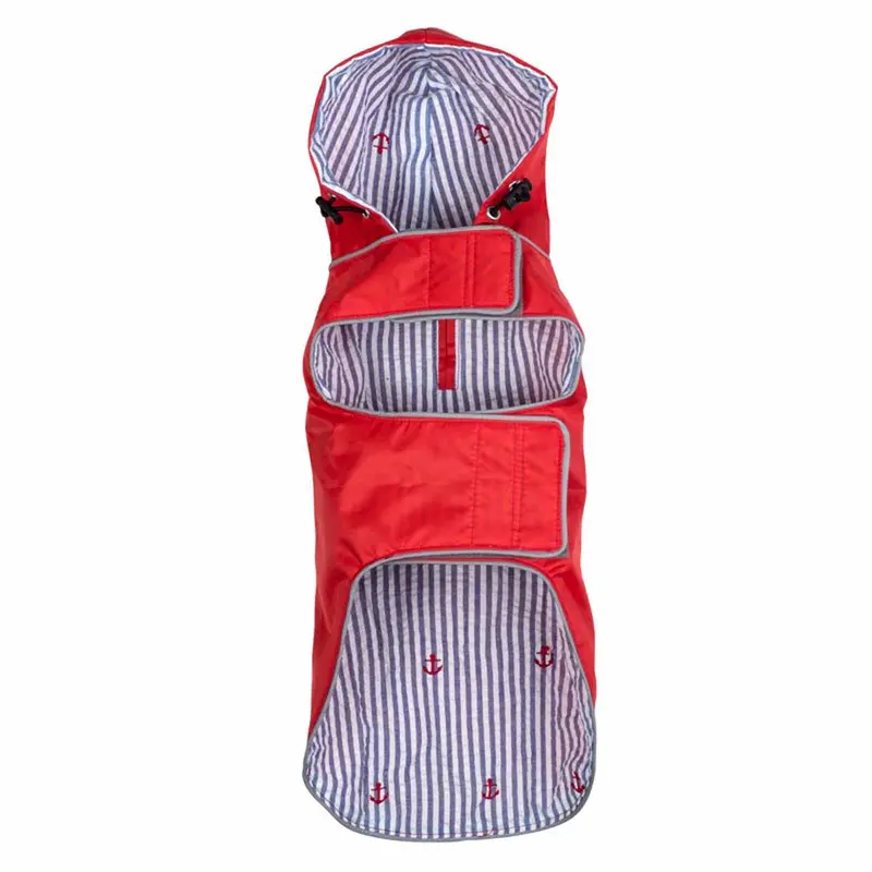 Worthy Dog Seattle Slicker Dog Raincoat - Red/Navy Stripe