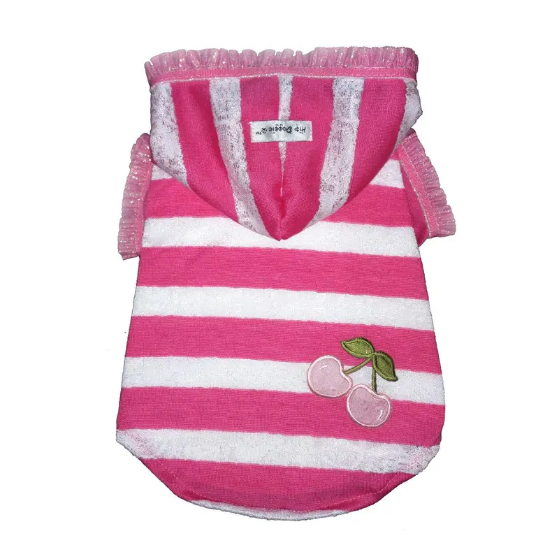 Hip Doggie Pink Stripe Cherry Dog Hoodie Top