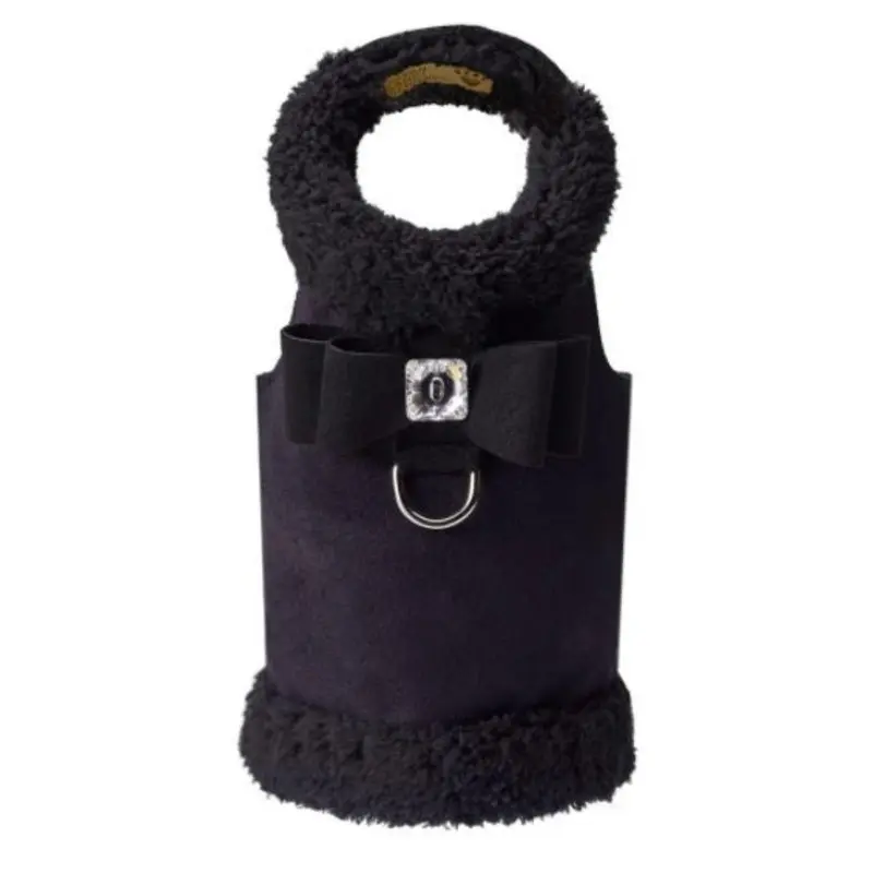 Susan Lanci Bowzer Dog Coat - Black with Big Black Bow