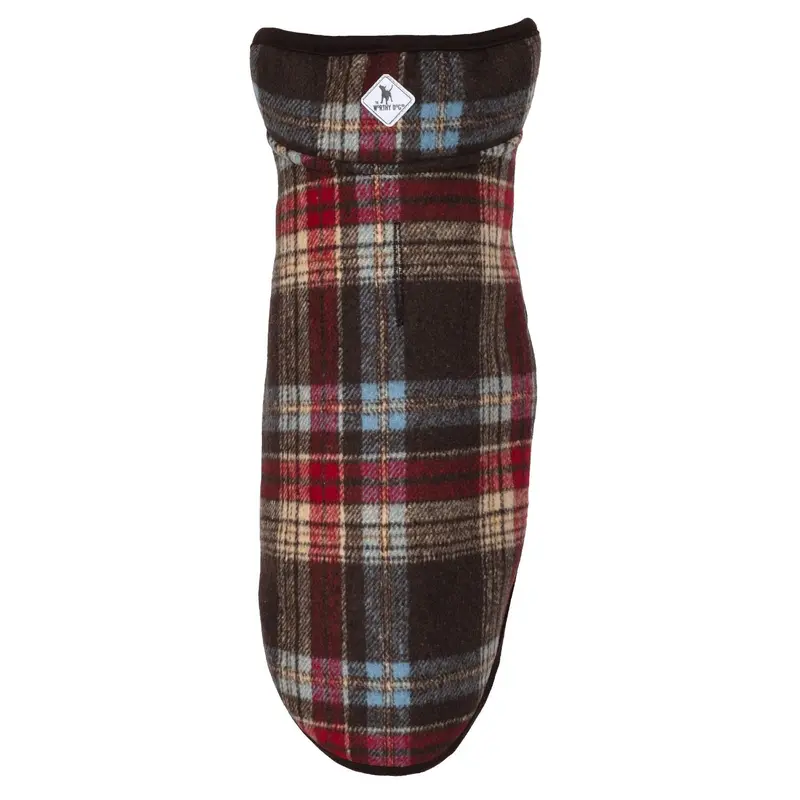 Worthy Dog Alpine Sherpa Dog Jacket - Brown/Red/Blue Plaid