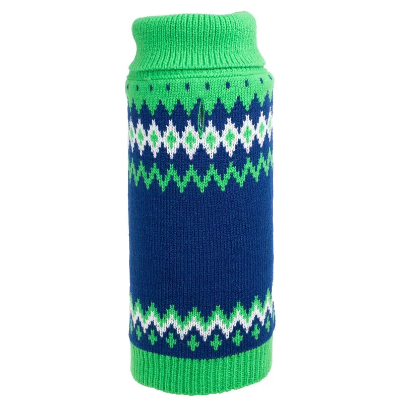 Worthy Dog Fair Isle Turtleneck Dog Sweater - Green