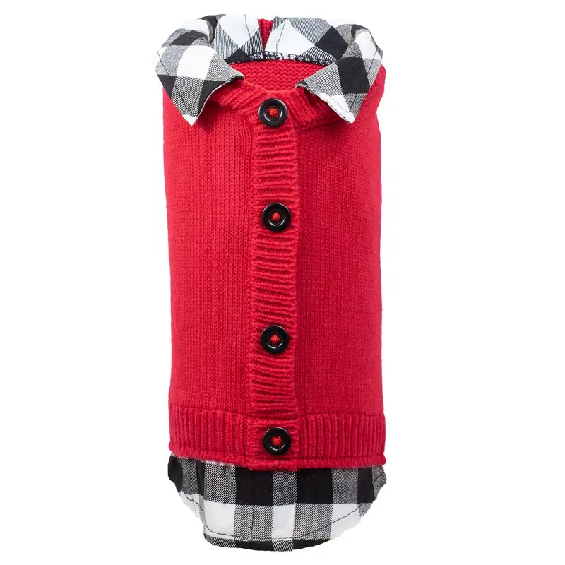 Worthy Dog Two-Fer Cardigan Dog Sweater - Red Buffalo