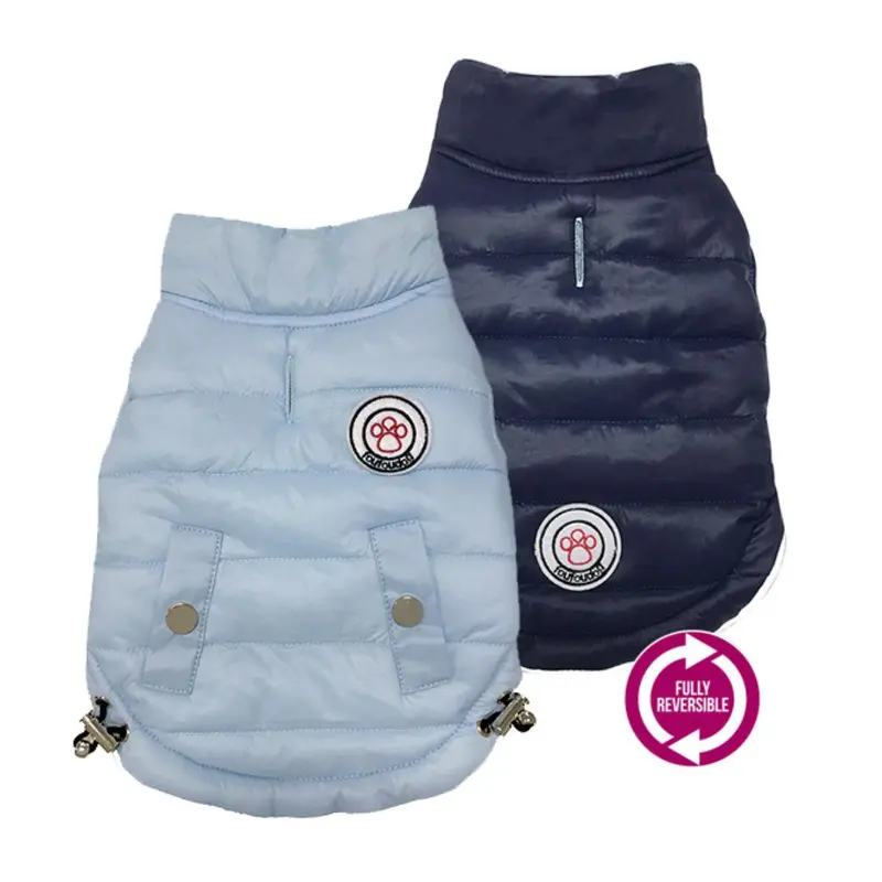 foufou Dog FouSport Luxe Reversible Dog Coat - Blue/Navy Blue