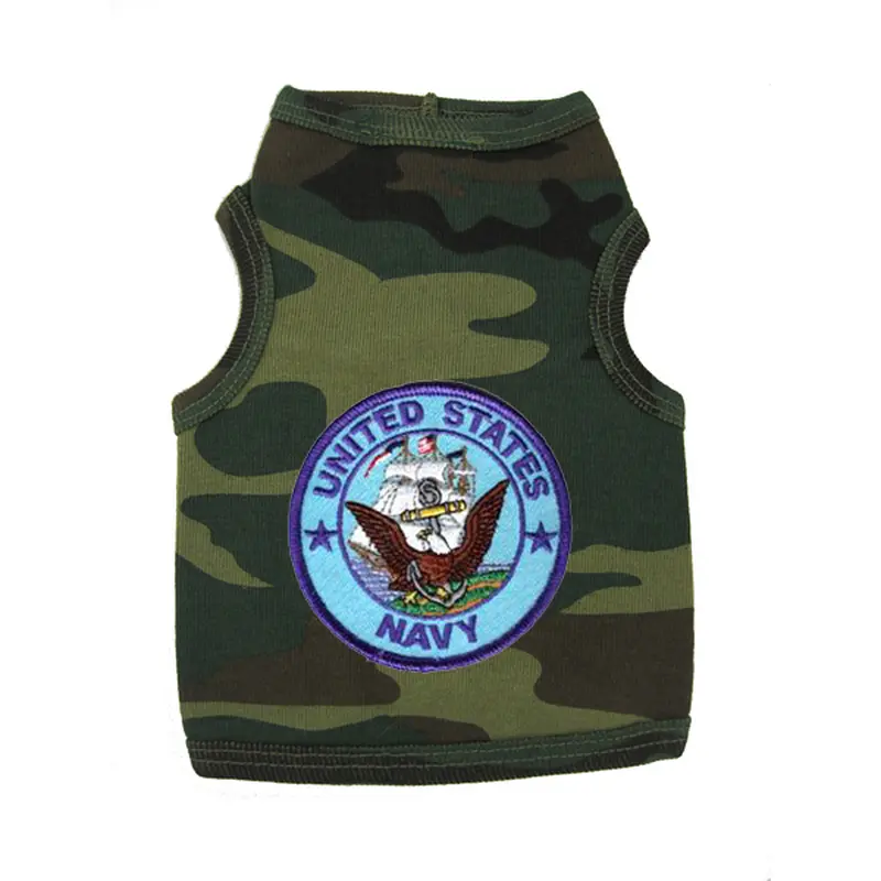 Woof Ink U.S. Navy Crest Dog Tank Top - Camo with Blue Patch