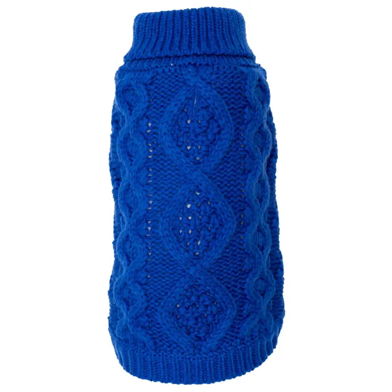 Worthy Dog Chunky Knit Turtleneck Dog Sweater - Royal Blue