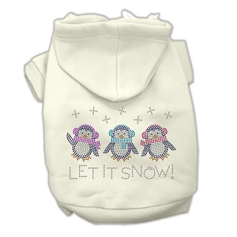 Let it Snow Penguins Rhinestone Dog Hoodie - Cream