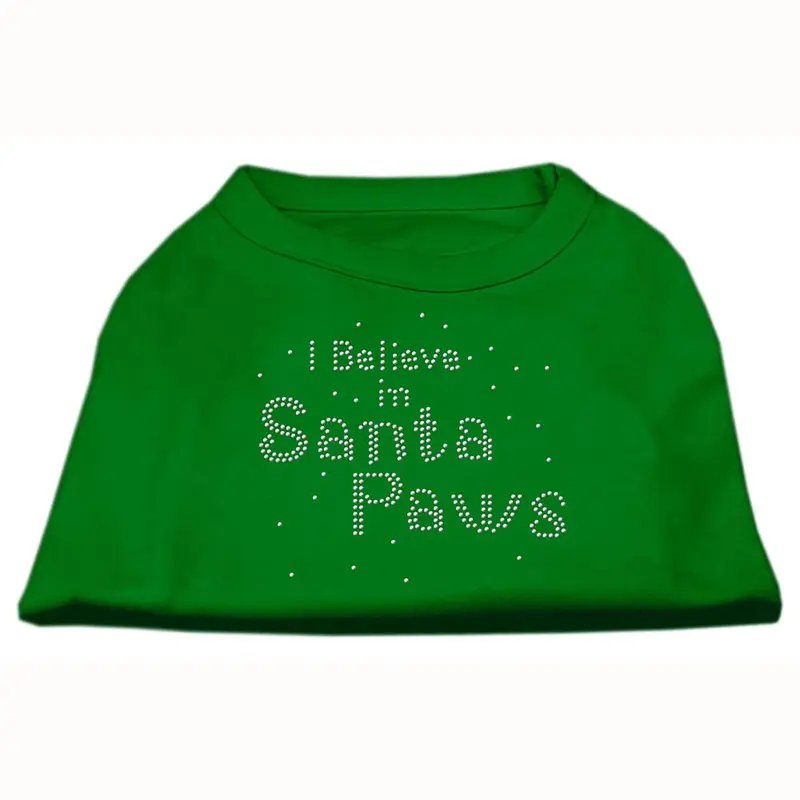 Mirage I Believe in Santa Paws Screen Print Dog Shirt - Green