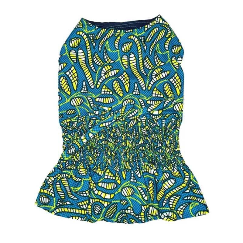 Parisian Pet Tribal Ruched Waist Dog Dress - Blue