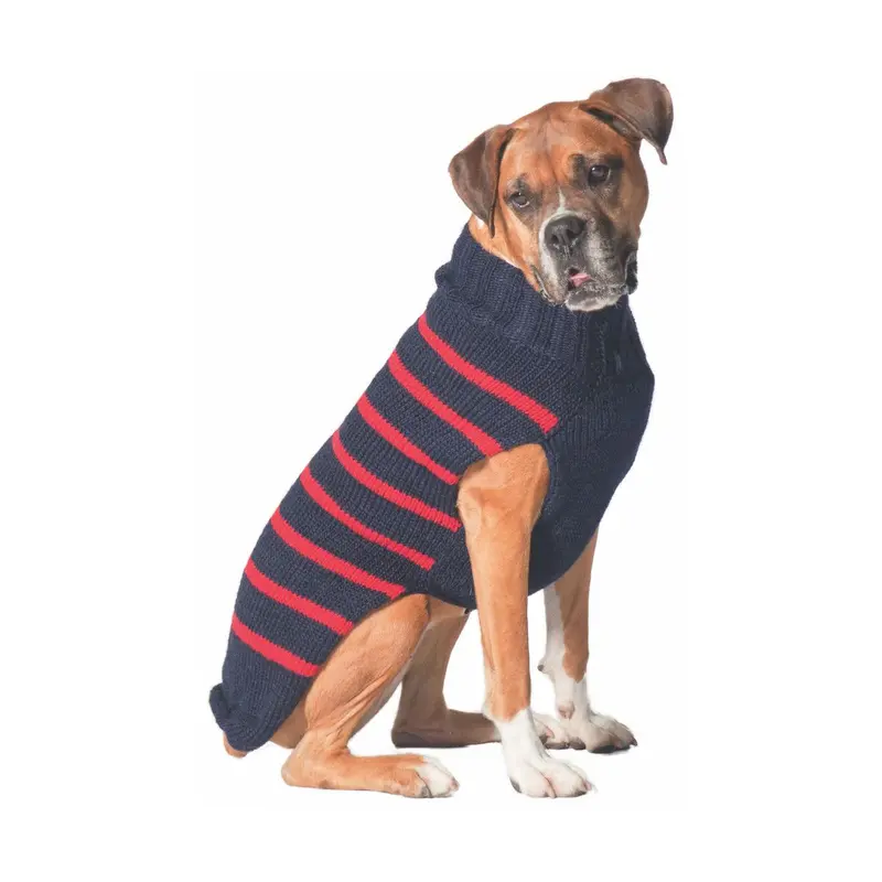 Chilly Dog Handmade Alpaca Classic Stripe Dog Sweater - Navy and Red
