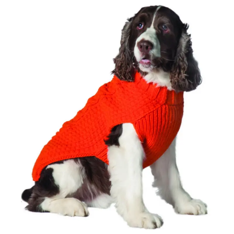 Chilly Dog Handmade Cable Knit Wool Dog Sweater - Orange