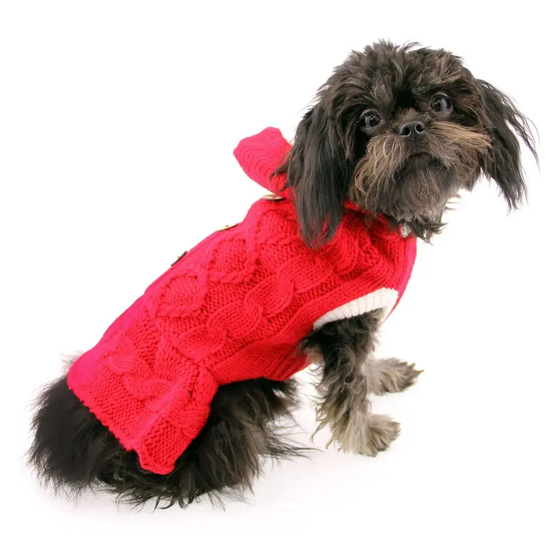 Cable Hoodie Dog Sweater Dress by Dogo - Red