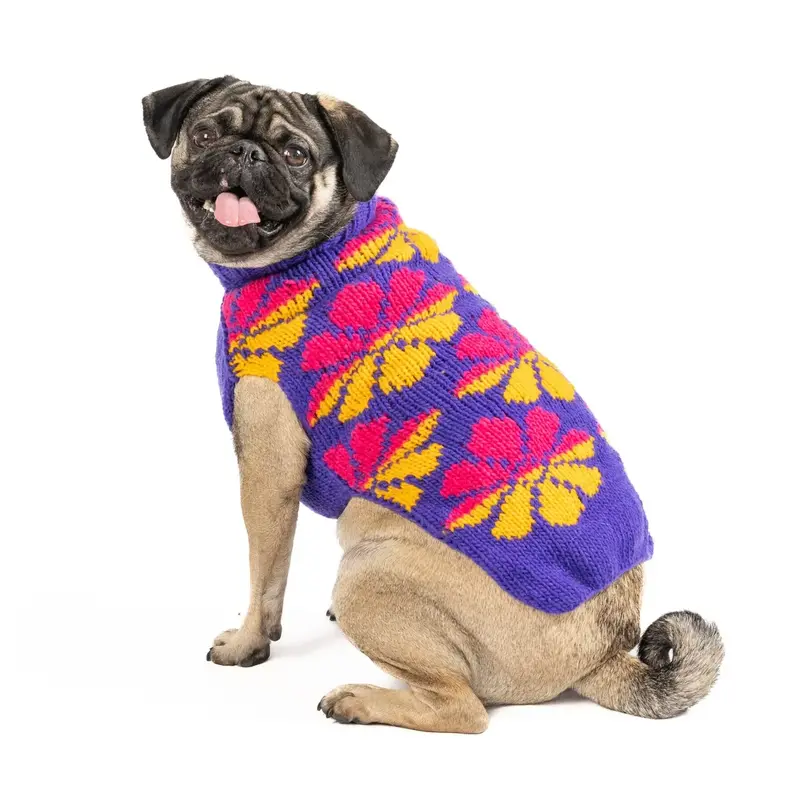 Chilly Dog Handmade Flower Power Wool Dog Sweater - Purple