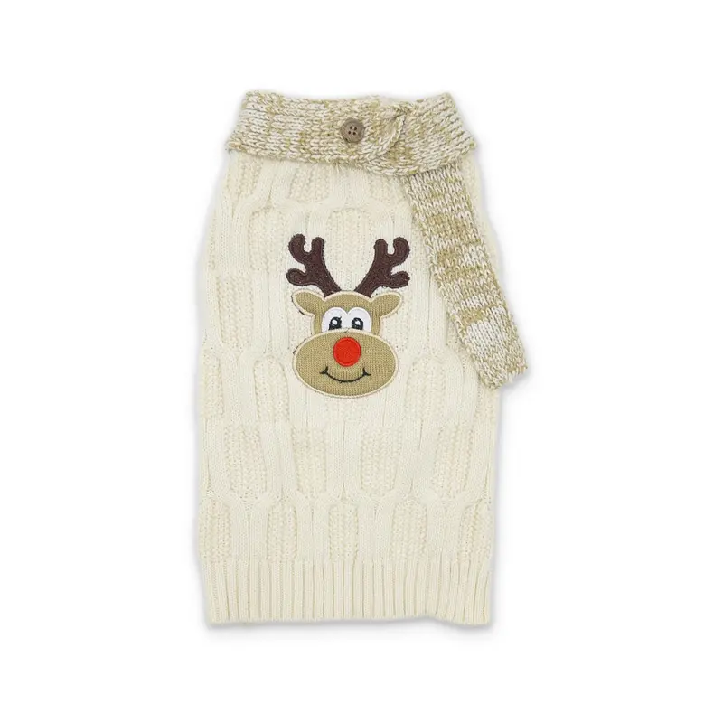 DOGO Holiday Reindeer Scarf Dog Sweater - Beige