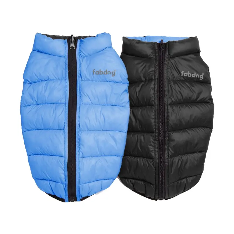 fabdog Pack N' Go Reversible Puffer Dog Coat - Light Blue/Black