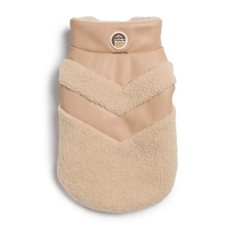 fabdog Ski Leather Shearling Puffer Dog Coat - Tan