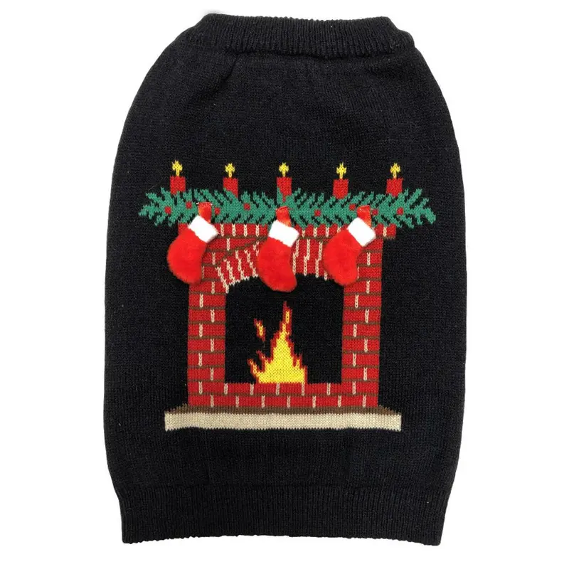fabdog Ugly Christmas Dog Sweater - Fireplace Black