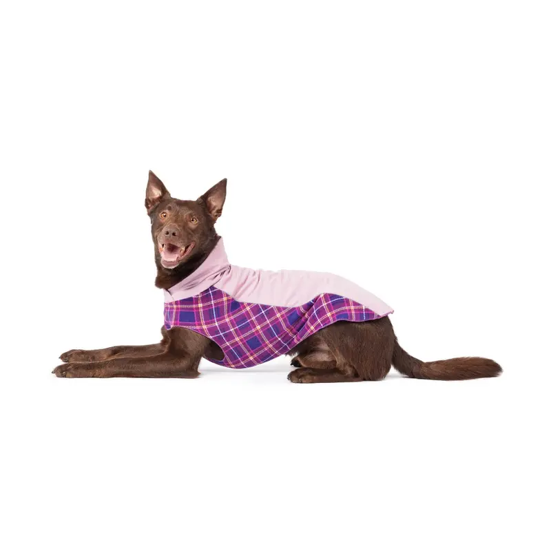 Gold Paw Portland Pullover Dog Jacket - Lilac and Mulberry Plaid