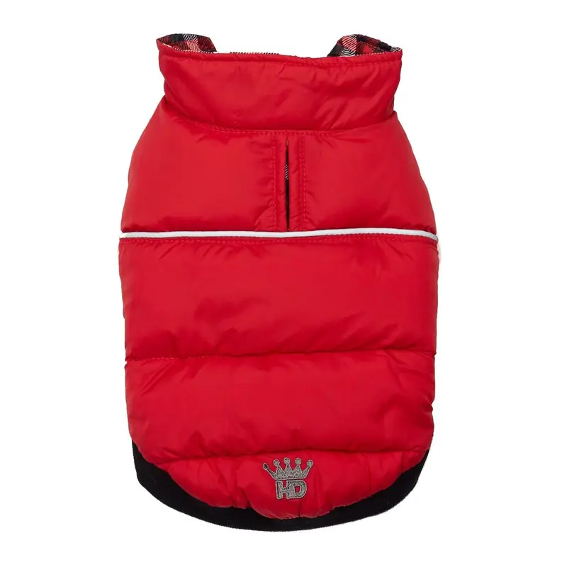 Hip Doggie Flex-Fit Reversible Puffer Dog Vest - Red/Gingham