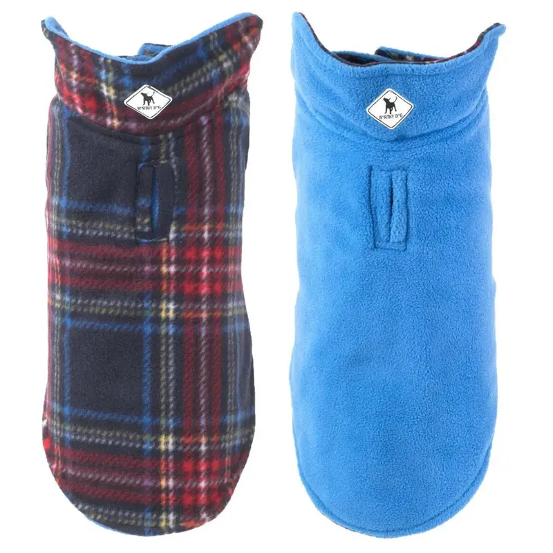 Worthy Dog Fargo Fleece Dog Jacket - Navy Plaid II