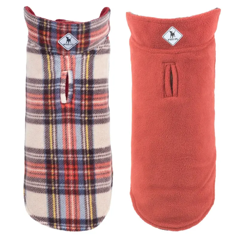 Worthy Dog Fargo Fleece Dog Jacket - Orange/Tan Plaid II