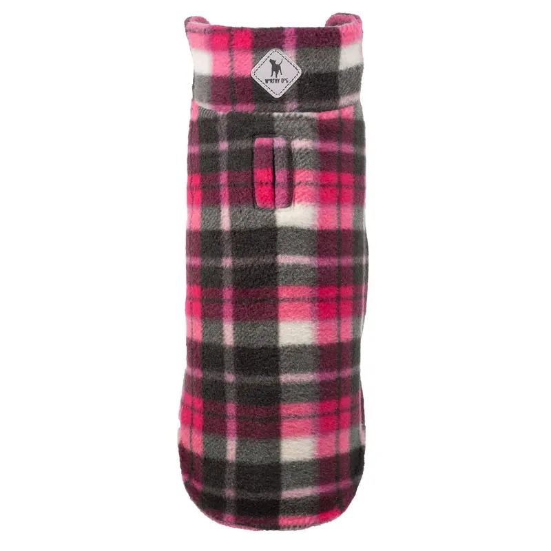 Worthy Dog Fargo Fleece Dog Jacket - Pink & Thick Black Plaid/Pink