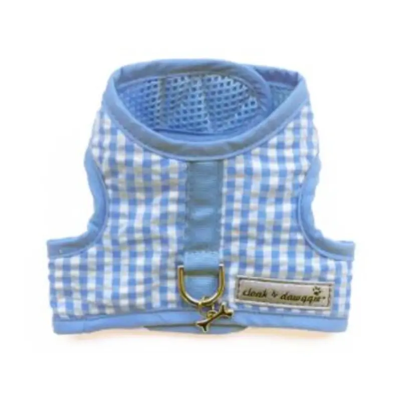 Cloak & Dawggie Teacup Gingham Dog Harness Vest - Blue