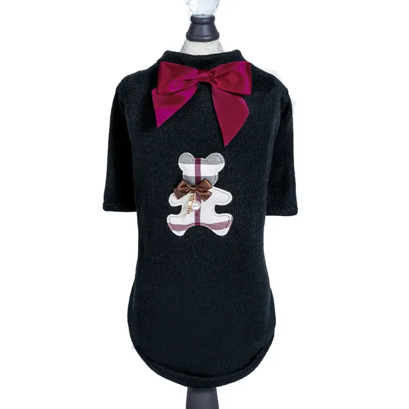 Hello Doggie Burberry Bear Dog T-Shirt - Black