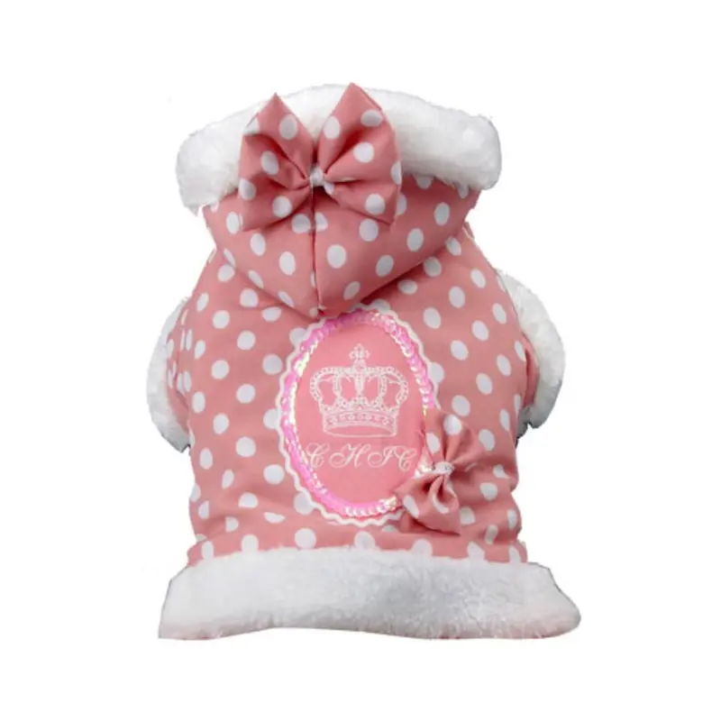 Pet Life Bow-Couture Polka-Dot Bowed Insulated Dog Jacket - Pink